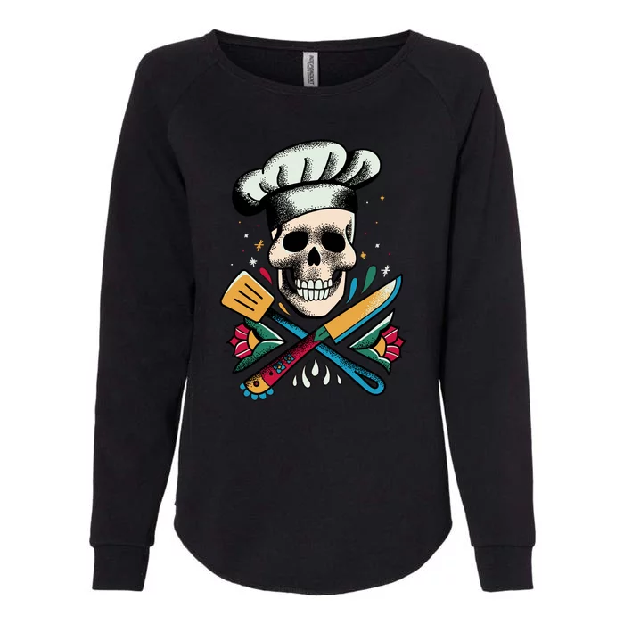 Cooking Chef Skull Womens California Wash Sweatshirt