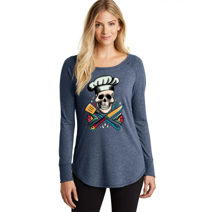 Cooking Chef Skull Women's Perfect Tri Tunic Long Sleeve Shirt