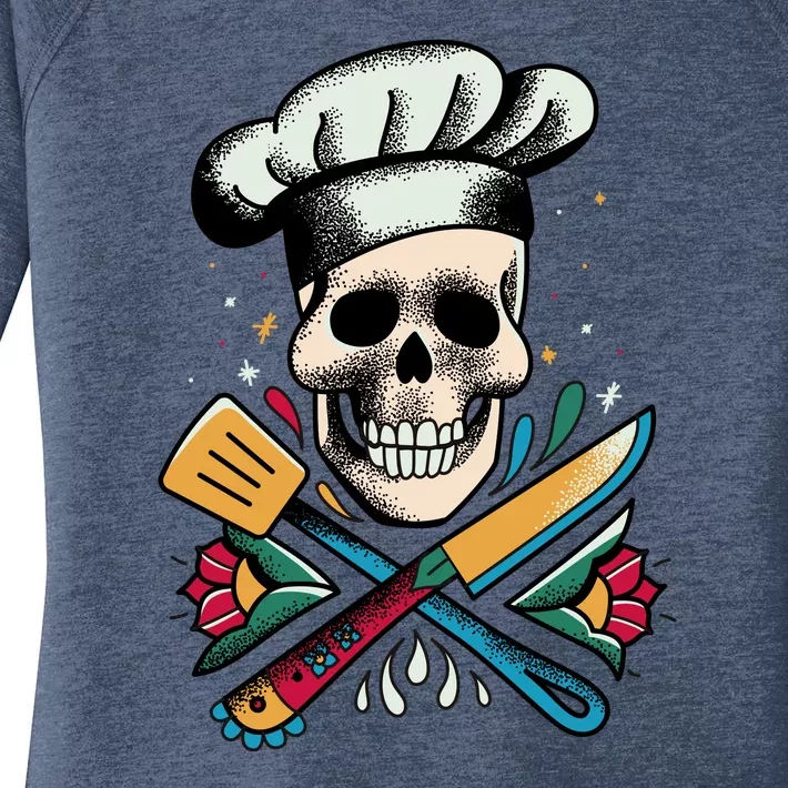 Cooking Chef Skull Women's Perfect Tri Tunic Long Sleeve Shirt