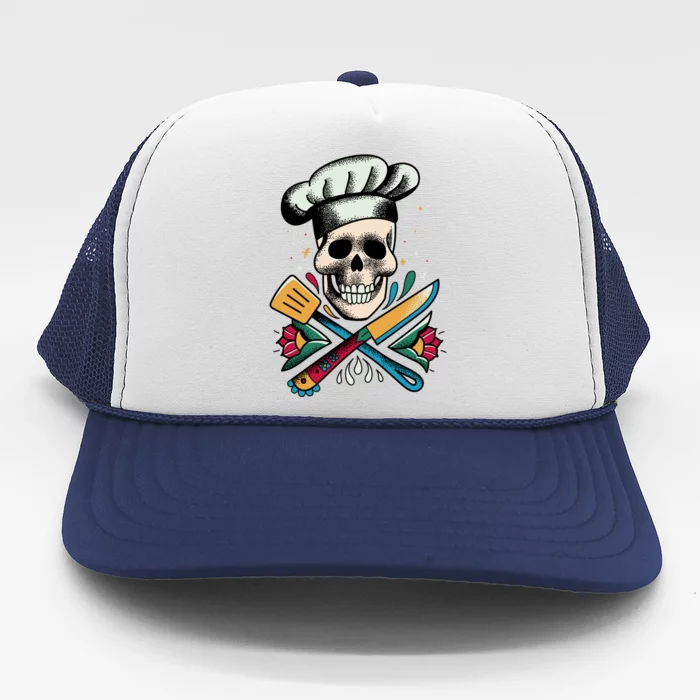 Cooking Chef Skull Trucker Hat