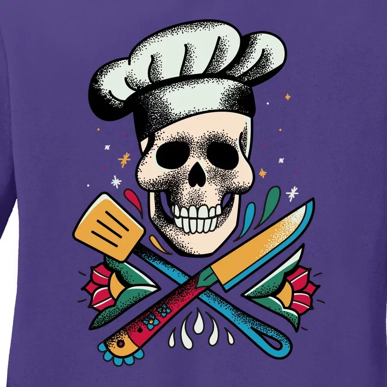 Cooking Chef Skull Ladies Long Sleeve Shirt