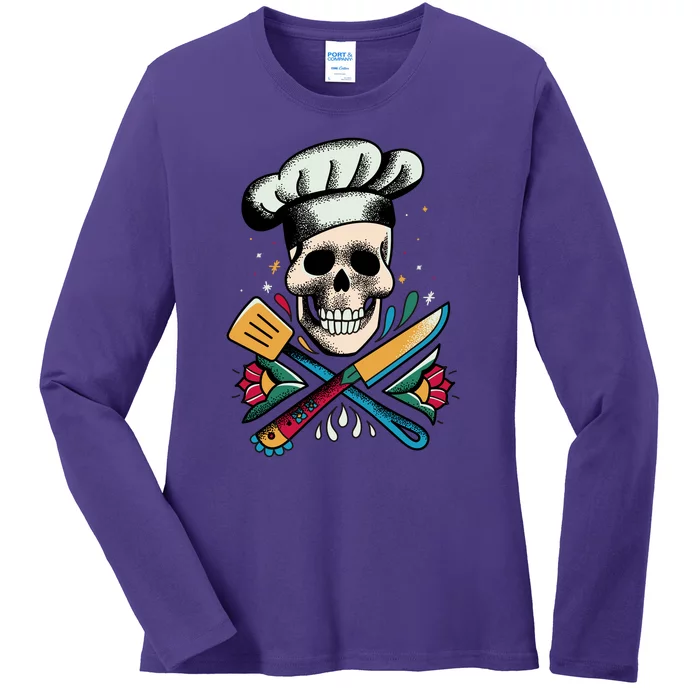 Cooking Chef Skull Ladies Long Sleeve Shirt