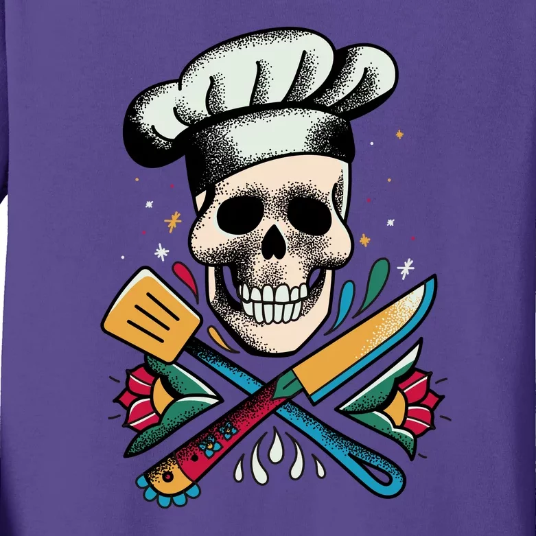 Cooking Chef Skull Kids Long Sleeve Shirt