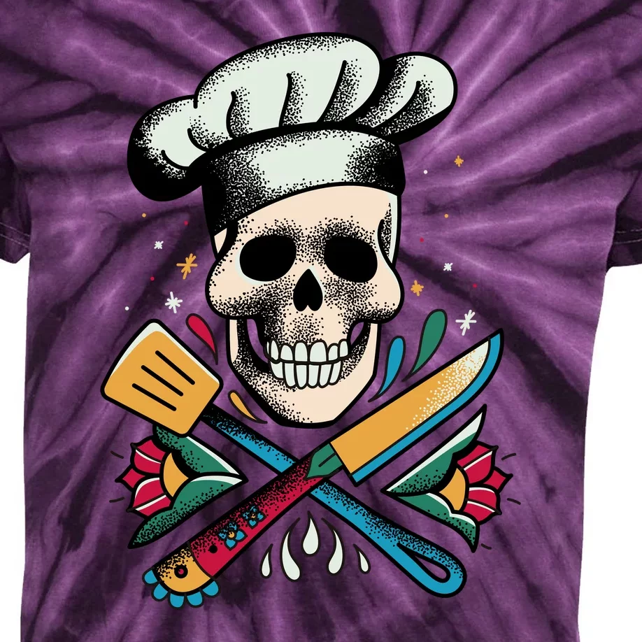 Cooking Chef Skull Kids Tie-Dye T-Shirt