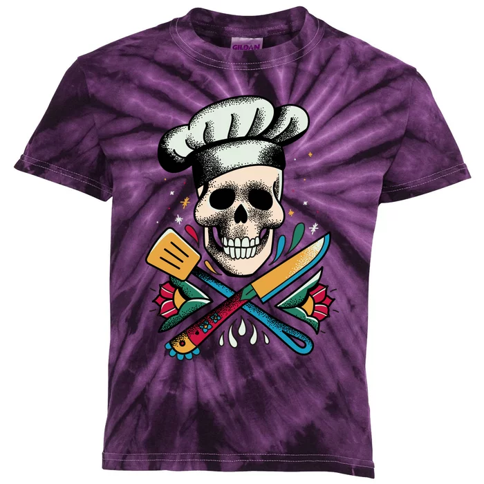 Cooking Chef Skull Kids Tie-Dye T-Shirt