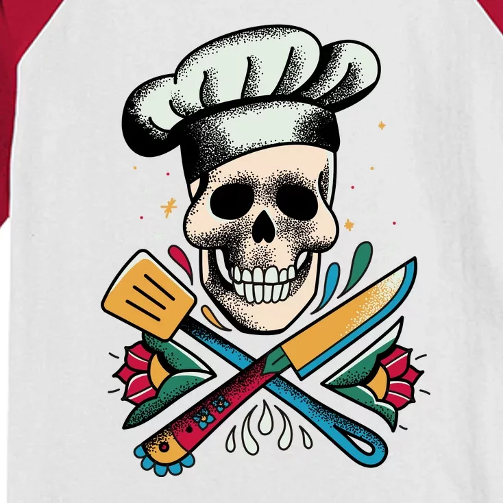 Cooking Chef Skull Kids Colorblock Raglan Jersey