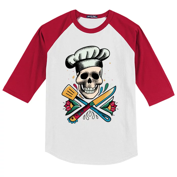 Cooking Chef Skull Kids Colorblock Raglan Jersey