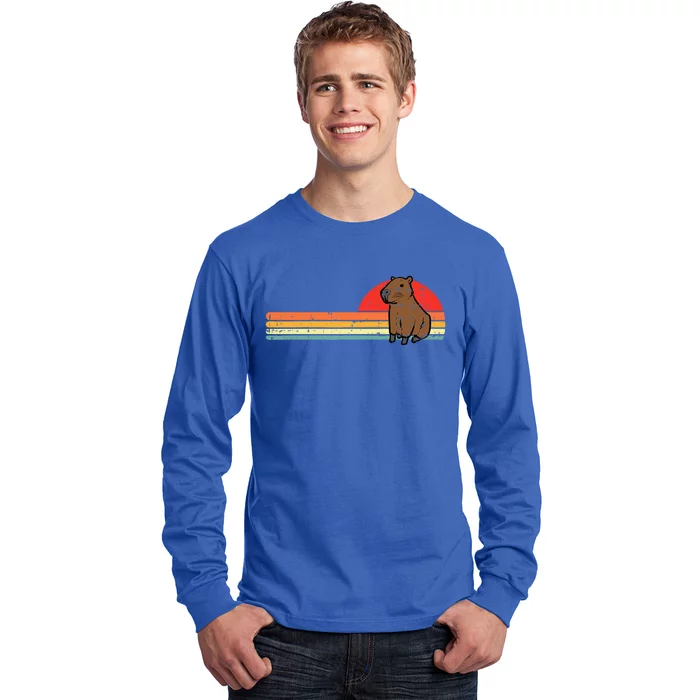 Capybara Chest Sunset Retro Capy Rodent Long Sleeve Shirt