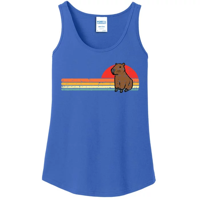 Capybara Chest Sunset Retro Capy Rodent Ladies Essential Tank