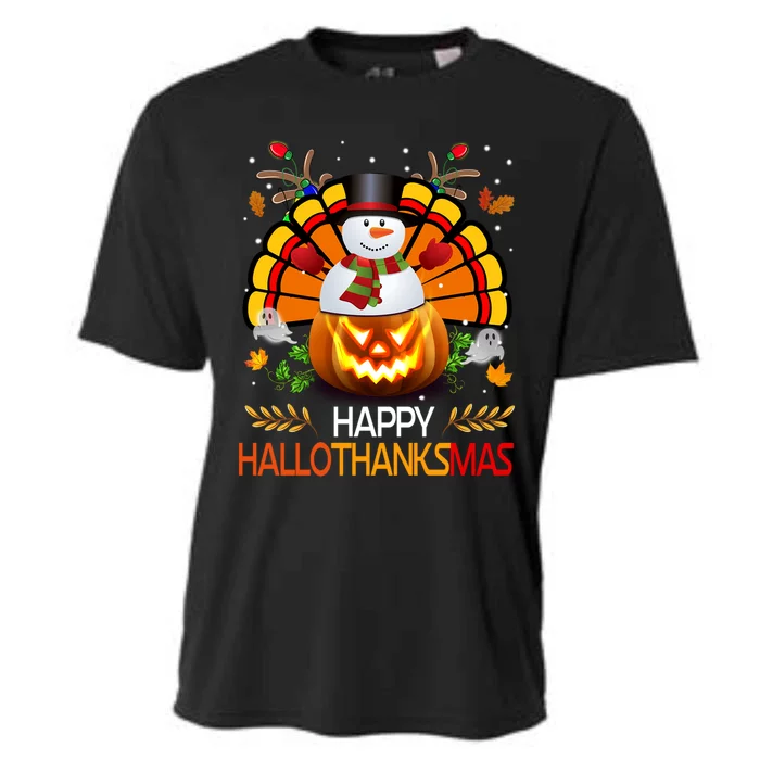 Chirstmas Cute Snow Turkey Pumpkin Happy Hallothanksmas Gift Cooling Performance Crew T-Shirt