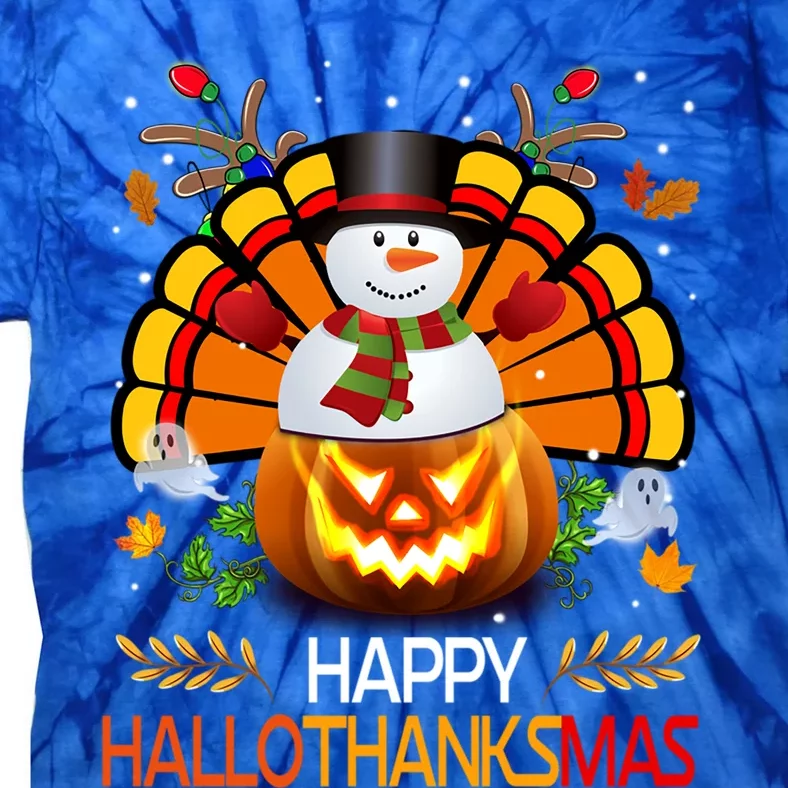 Chirstmas Cute Snow Turkey Pumpkin Happy Hallothanksmas Gift Tie-Dye T-Shirt