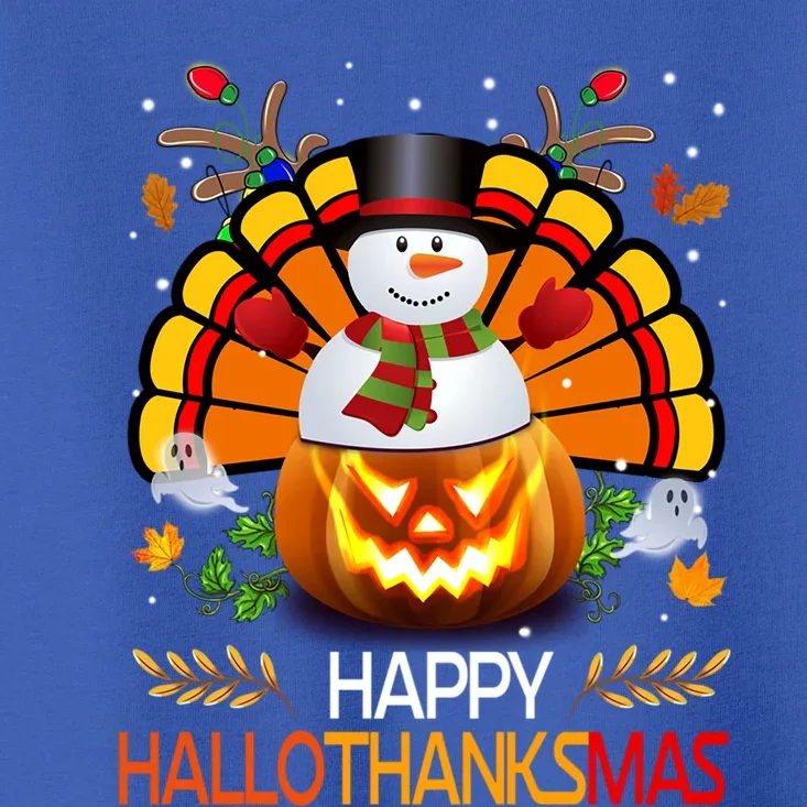 Chirstmas Cute Snow Turkey Pumpkin Happy Hallothanksmas Gift Toddler T-Shirt