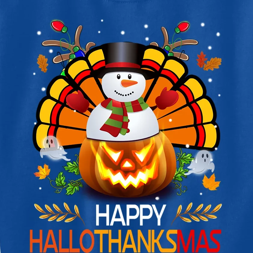 Chirstmas Cute Snow Turkey Pumpkin Happy Hallothanksmas Gift Kids Sweatshirt