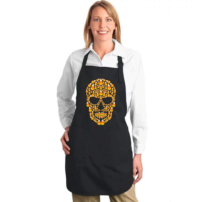 Candy Corn Skull Skeleton Halloween Funny Costume Full-Length Apron With Pocket