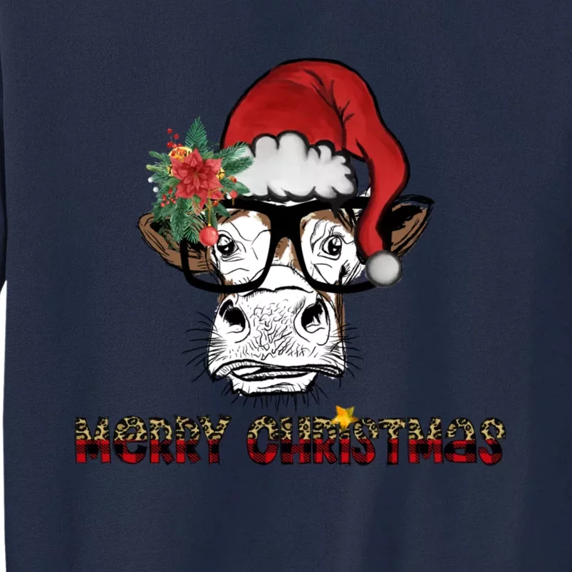 Christmas Cow Santa Hat Merry Christmas Xmas Tall Sweatshirt