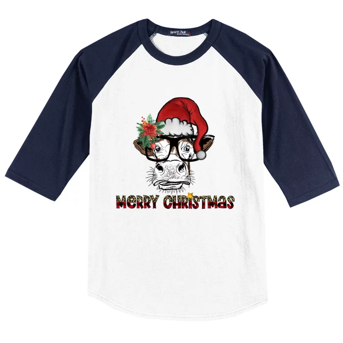 Christmas Cow Santa Hat Merry Christmas Xmas Baseball Sleeve Shirt