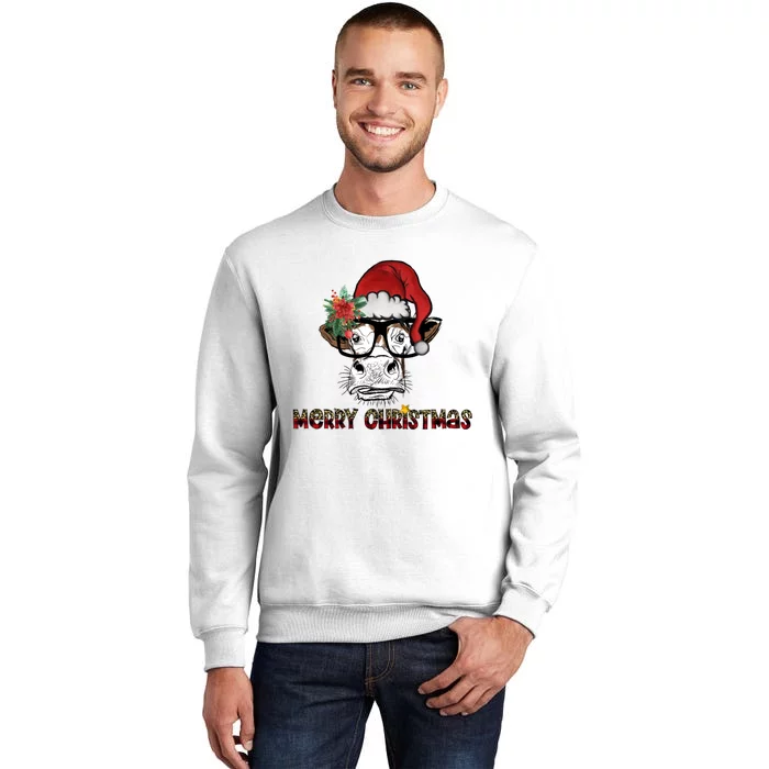 Christmas Cow Santa Hat Merry Christmas Xmas Sweatshirt