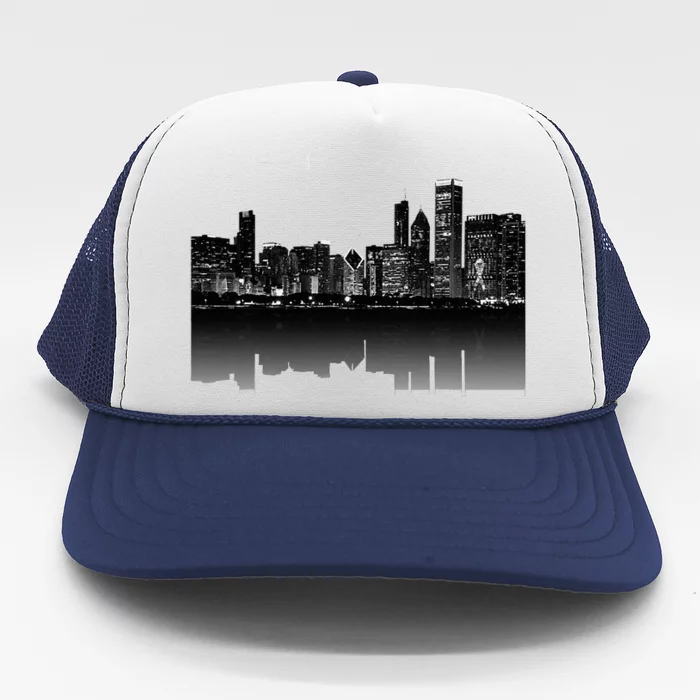 Chicago City Skyline Lights At Night Trucker Hat