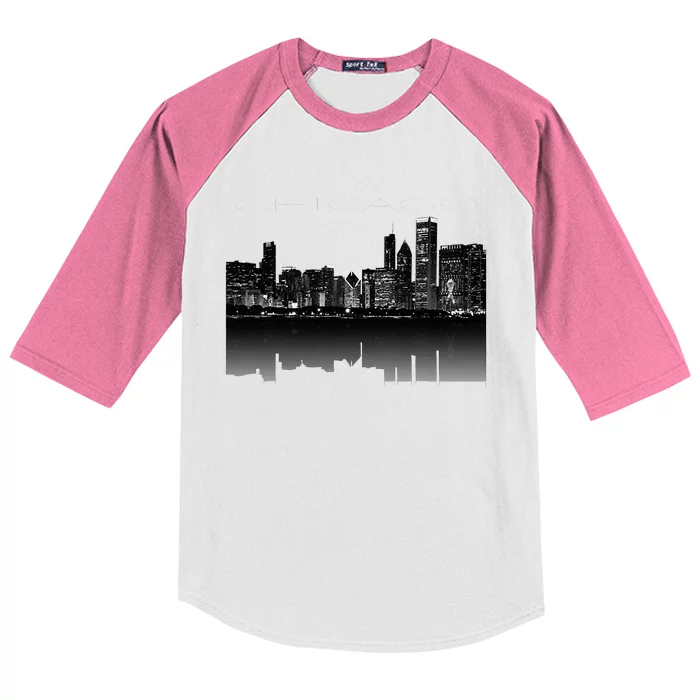 Chicago City Skyline Lights At Night Kids Colorblock Raglan Jersey