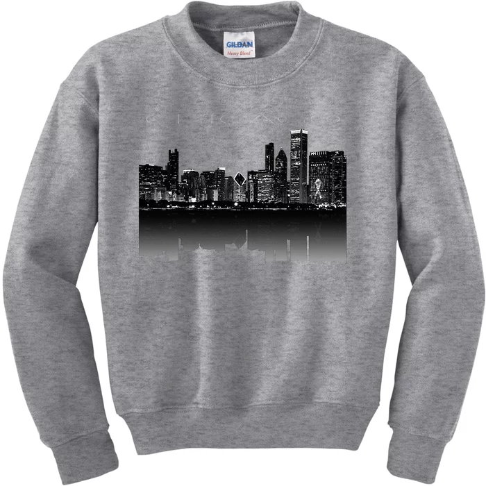 Chicago City Skyline Lights At Night Kids Sweatshirt