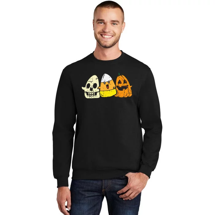 Candy Corn Skeleton Skull Pumpkin Fun Halloween Tall Sweatshirt