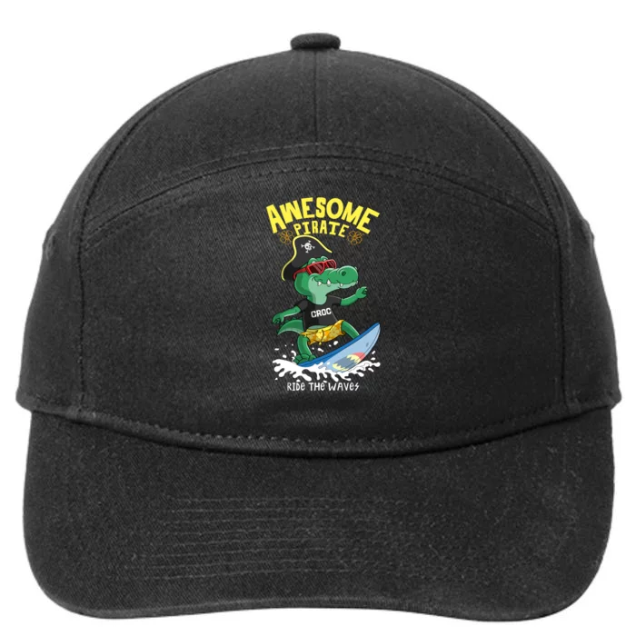 Cool Crocodile Surfing 7-Panel Snapback Hat