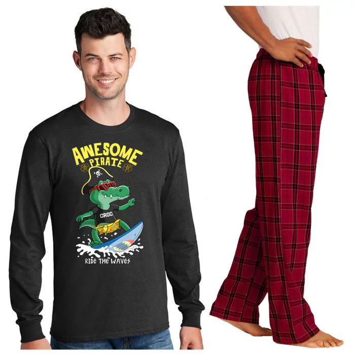 Cool Crocodile Surfing Long Sleeve Pajama Set