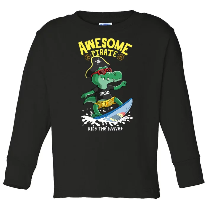 Cool Crocodile Surfing Toddler Long Sleeve Shirt