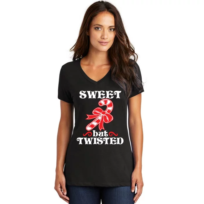 Candy Cane Sweet But Twisted Funny Christmas Women's V-Neck T-Shirt