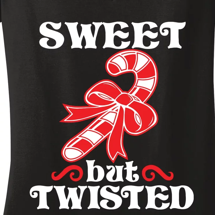 Candy Cane Sweet But Twisted Funny Christmas Women's V-Neck T-Shirt