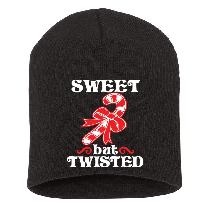 Candy Cane Sweet But Twisted Funny Christmas Short Acrylic Beanie