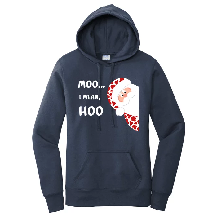 Christmas Cow Santa Moo I Mean Hoo Funny Family Matching Gift Women's Pullover Hoodie