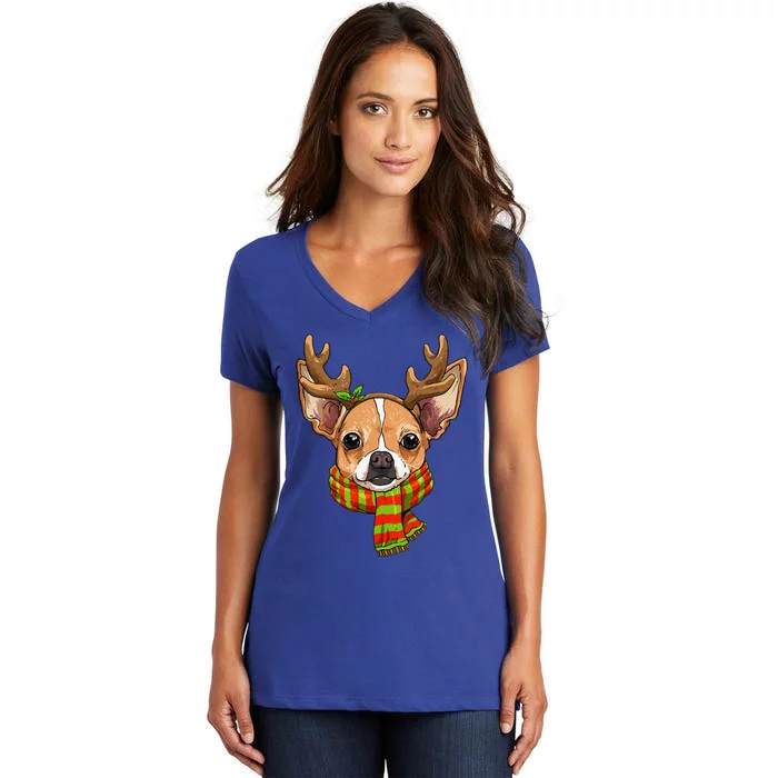 Chihuahua Christmas Santa Clause Dog Reindeer Xmas Dog Lover Women's V-Neck T-Shirt