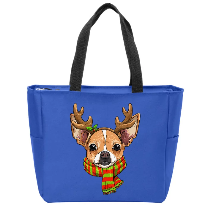 Chihuahua Christmas Santa Clause Dog Reindeer Xmas Dog Lover Zip Tote Bag