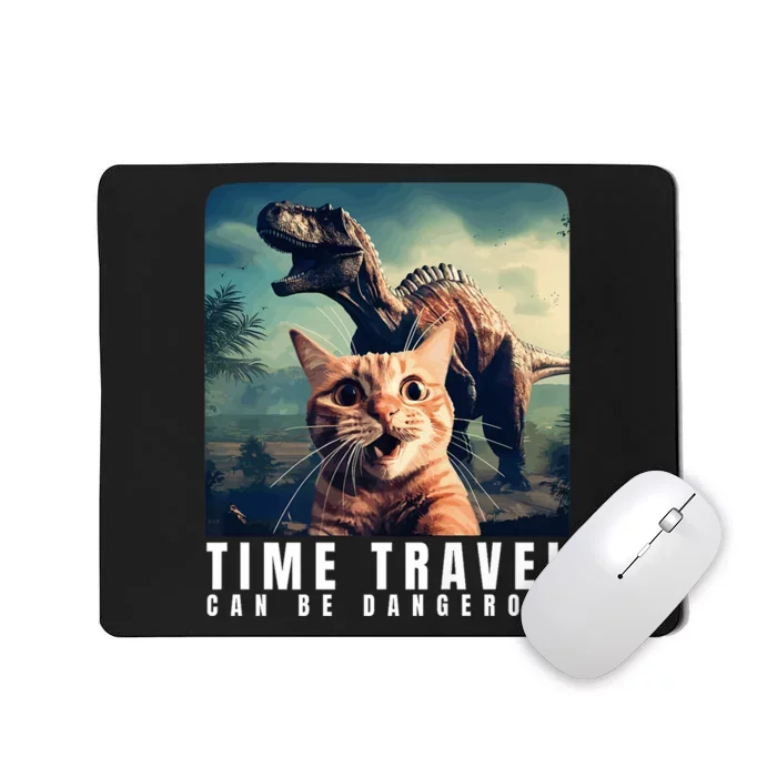 Crazy Cat Selfie Run Time Travel Can Be Dangerous Cat Love Mousepad