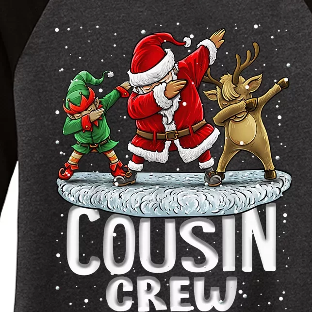 Cousin Crew Santa Elf Dabbing Matching Family Christmas Women's Tri-Blend 3/4-Sleeve Raglan Shirt