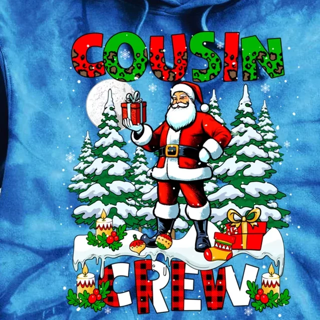 Cousin Crew Santa Leopard Christmas Trees Family Lover Gift Tie Dye Hoodie