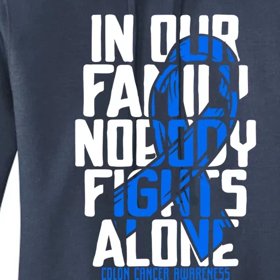 Colon Cancer Support Tee Family Blue Colon Cancer Awareness Gift Women's Pullover Hoodie