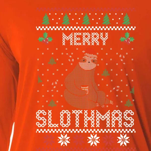 Christmas Costume Sloth Lover Merry Slothmas Xmas Cool Gift Cooling Performance Long Sleeve Crew