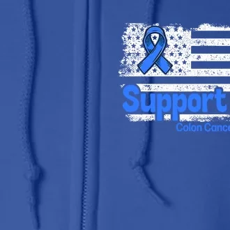 Colon Cancer Support Unit Flag Blue Colon Cancer Awareness Funny Gift Full Zip Hoodie