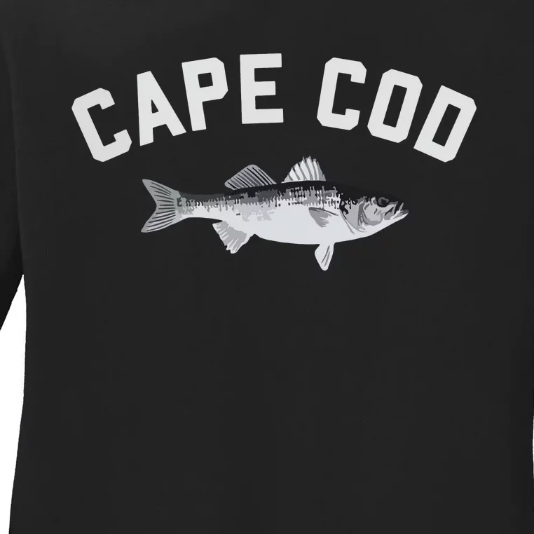 Cape Cod Striper Striped Bass Fun Fishing Ladies Long Sleeve Shirt