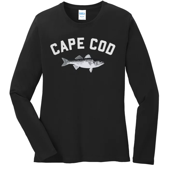 Cape Cod Striper Striped Bass Fun Fishing Ladies Long Sleeve Shirt