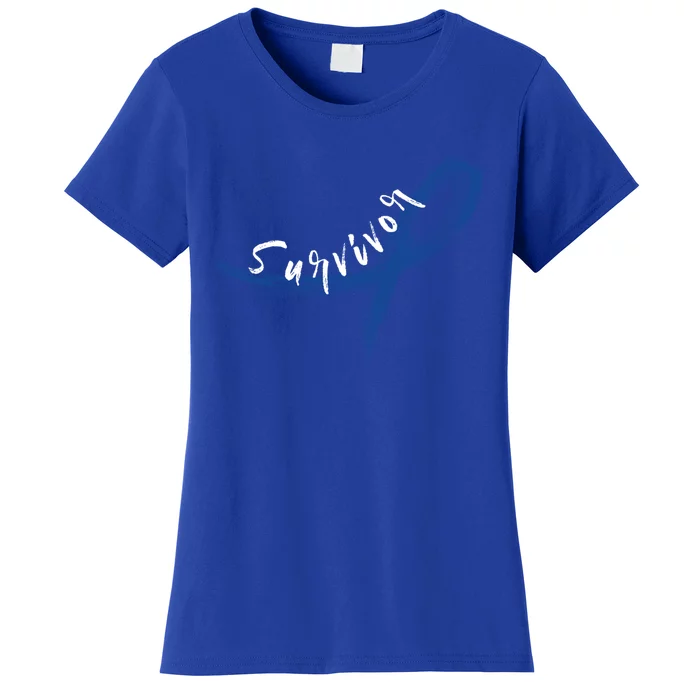 Colon Cancer Survivor Blue Ribbon Colorectal Cancer Great Gift Women's T-Shirt