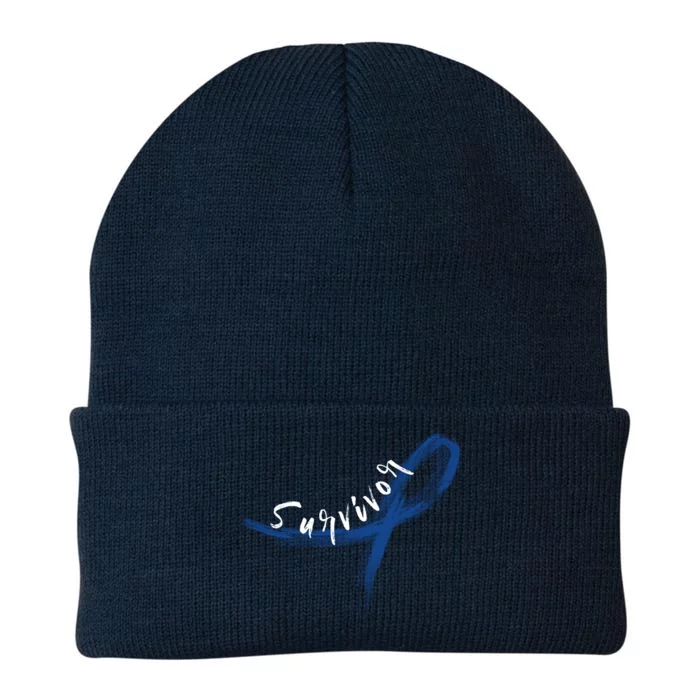 Colon Cancer Survivor Blue Ribbon Colorectal Cancer Great Gift Knit Cap Winter Beanie