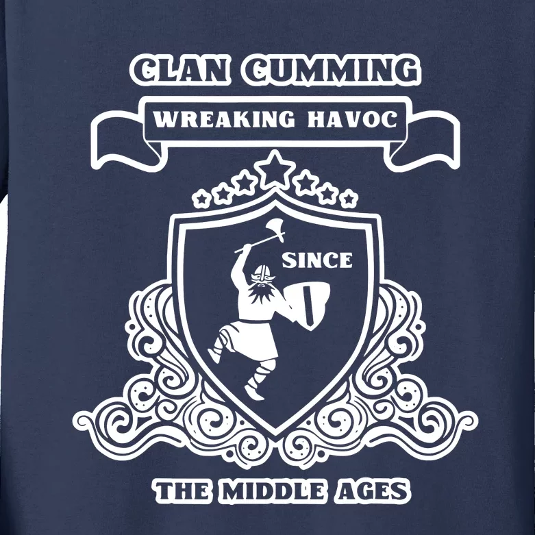 Clan Cumming Scottish Kilt Sword Crest Highland Kids Long Sleeve Shirt