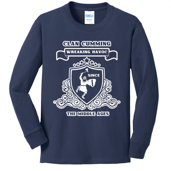 Clan Cumming Scottish Kilt Sword Crest Highland Kids Long Sleeve Shirt