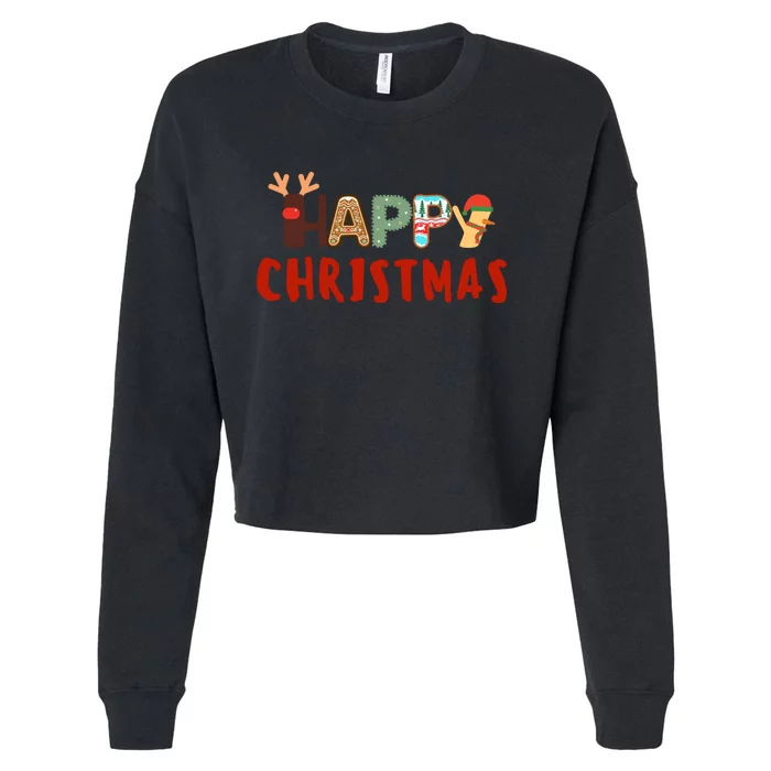 Christmas Cute Santa Cute Reindeer Cropped Pullover Crew