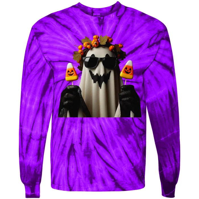 Candy Corn Spooky Ghost Halloween Pumpkin Tie-Dye Long Sleeve Shirt