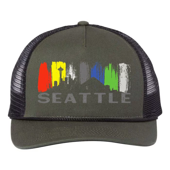 City Classic Seattle Skyline Washington Retro Rope Trucker Hat Cap