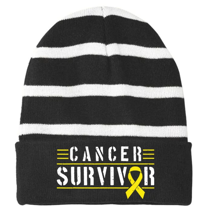 Childhood Cancer Survivor Striped Beanie with Solid Band